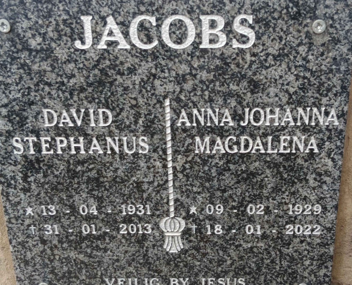 JACOBS David Stephanus 1931-2013 & Anna Johanna Magdalena 1929-2022