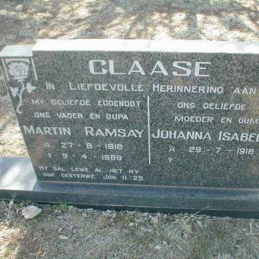 CLAASE Martin Ramsay 1918-1989 &amp; Johanna Isabella 1918-