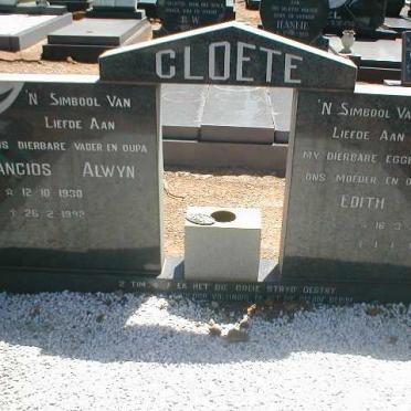 CLOETE Francois Alwyn 1930-1992 &amp; Edith Grace 1935-1988