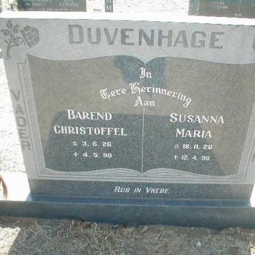 DUVENHAGE Barend Christoffel 1926-1990 &amp; Susanna Maria 1928-1998