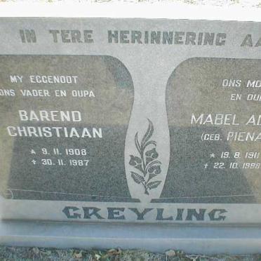 GREYLING Barend Christiaan 1908-1987 &amp; Mabel Aletta PIENAAR 1911-1988