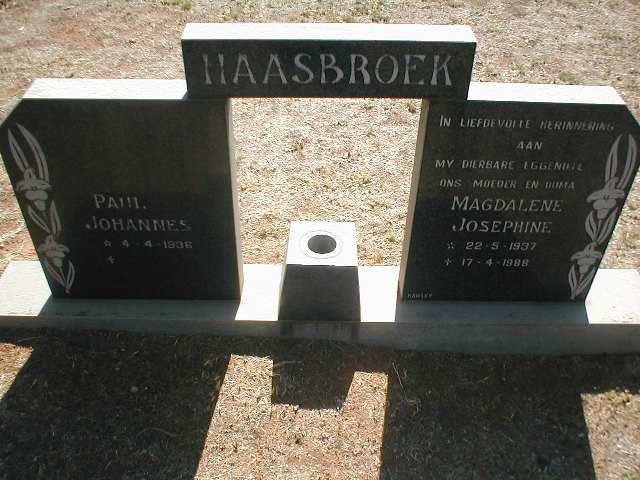 HAASBROEK Paul Johannes 1936 - &amp; Magdalene Josephine 1937 - 1988