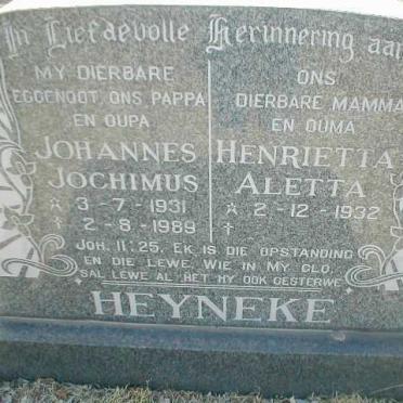 HEYNEKE Johannes Jochimus 1931-1989 &amp; Henrietta Aletta 1932-