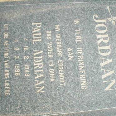 JORDAAN Paul Adriaan 1948-1996