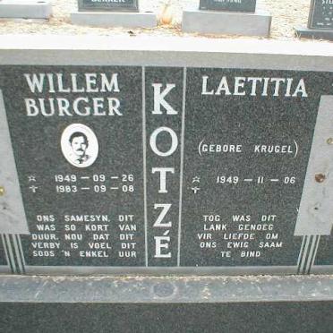 KOTZE Willem Burger 1949-1983 &amp; Laetitia KRUGEL 1949-