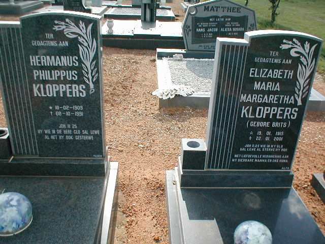 KLOPPERS Hermanus Philippus 1909-1991 &amp; Elizabeth Maria Margaretha BRITZ 1915-2001