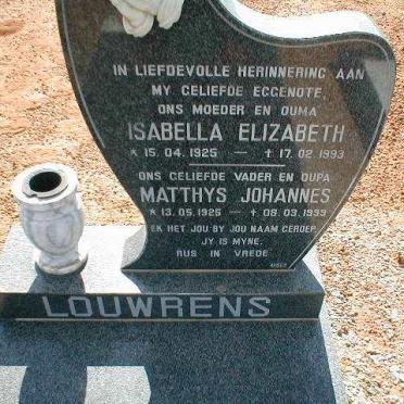 LOUWRENS Matthys Johannes 1925-1999 &amp; Isabella Elizabeth 1925-1993