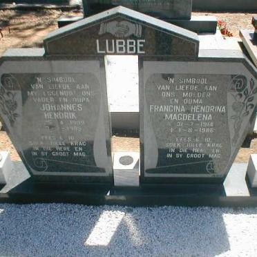 LUBBE Johannes Hendrik 1909-1985 &amp; Francina Hendrina Magdalena 1914-1986