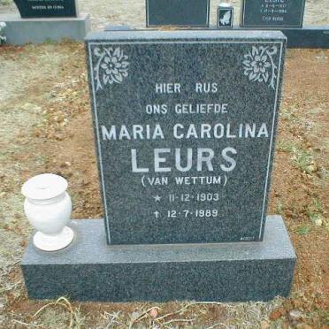 LEURS Maria Carolina geb. VAN WETTUM 1903-1989