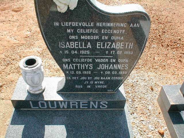 LOUWRENS Matthys Johannes 1925-1999 &amp; Isabella Elizabeth 1925-1993