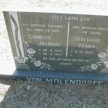 MOLENDORFF Cornelius Jacobus, von 1922-1987 &amp; Hildegard Maria 1926-