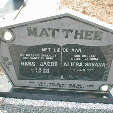 MATTHEE Hans Jacob 1914-1991 &amp; Aliesa Susara 1925-