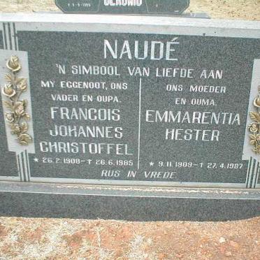 NAUDÉ Francois Johannes Christoffel 1908-1985 &amp; Emmarentia Hester 1909-1987