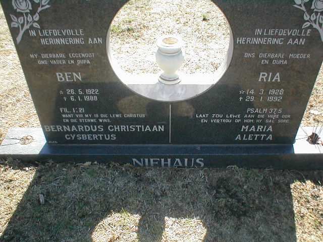 NIEHAUS Bernardus Christiaan Gysbertus 1922-1988 &amp; Maria Aletta 1928-1992