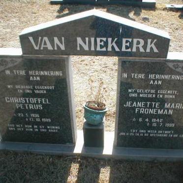 NIEKERK Christoffel Petrus, van 1936-1989 &amp; Jeanette Maria FRONEMAN 1942-1999