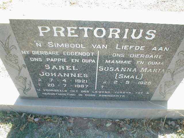 PRETORIUS Sarel Johannes 1921-1987 &amp; Susanna Maria SMAL 1925-