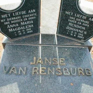 RENSBURG Hendrik Johannes, Janse van 1910-2003 &amp; Anna Maria Magdalena 1918-1995