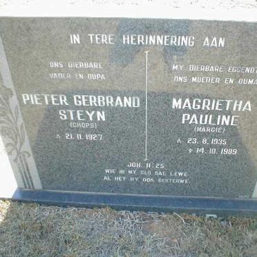 STEYN Pieter Gerbrand 1927- &amp; Margrietha Pauline 1935-1989