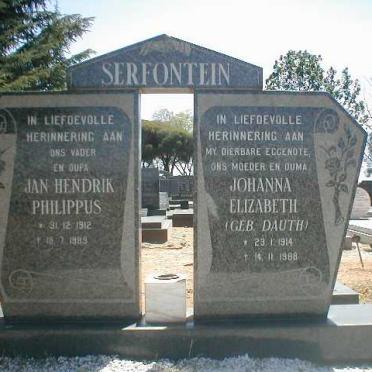 SERFONTEIN Jan Hendrik Philippus 1912-1989 &amp; Johanna Elizabeth DAUTH 1914-1988