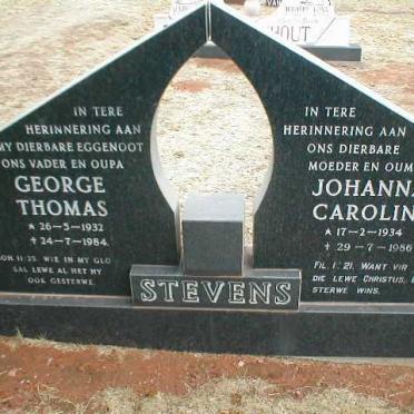 STEVENS George Thomas 1932-1984 &amp; Johanna Carolina 1934-1986