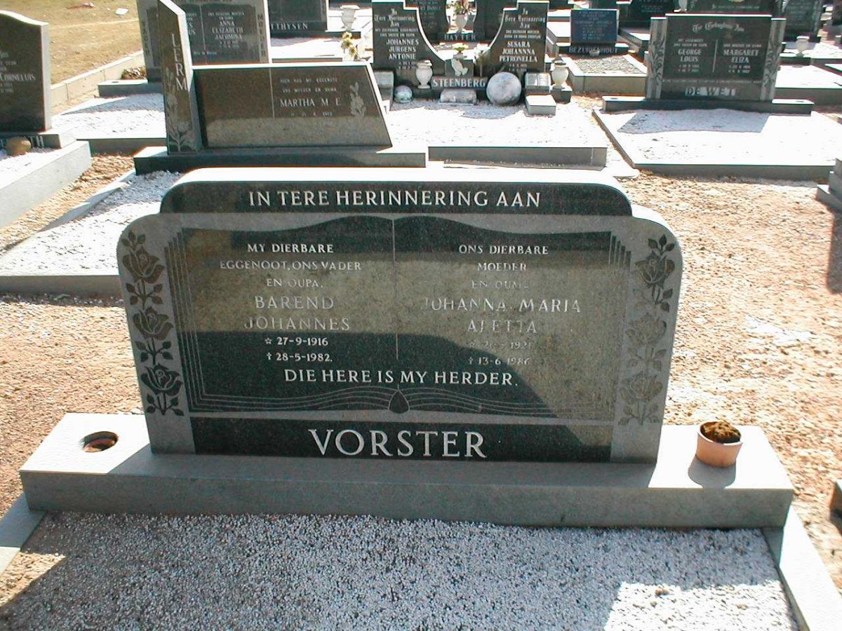 VORSTER Barend Johannes 1916-1982 &amp; Johanna Maria Aletta 1921-1986