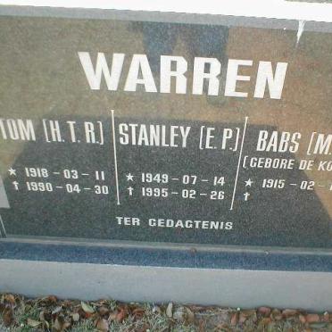 WARREN H.T.R. 1918-1990 :: WARREN  E.P. 1949-1995 :: WARREN M.E. nee DE KOCK 1915-