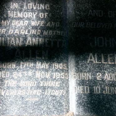 ALLEN John 1892-1963 &amp; Lilian Annetta 1905-1953