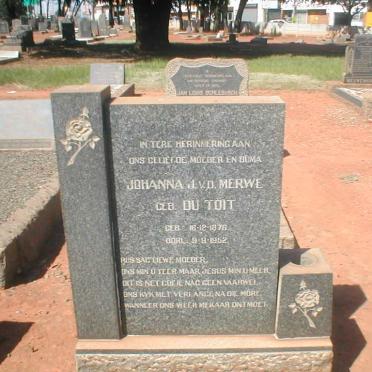MERWE Johanna J., van der nee DU TOIT 1876-1952