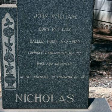 NICHOLAS John William 1902-1932
