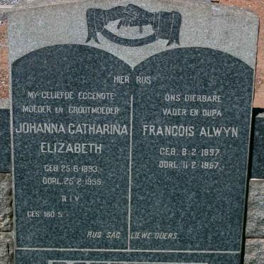POTGIETER Francois Alwyn 1897-1957 &amp; Johanna Catharina Elizabeth 1893-1955