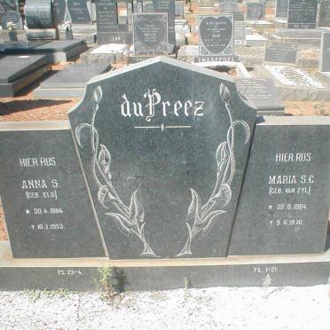 PREEZ Anna S., du nee ELS 1884-1953 :: DU PREEZ Maria S.C. nee VAN ZYL 1904-1970