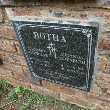 BOTHA Johann Andreas 1946-2011 &amp; Miranda Elizabeth 1949-2014
