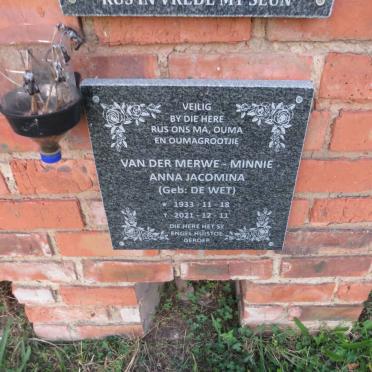 MINNIE Jacomina, VAN DER MERWE nee DE WET 1933-2021