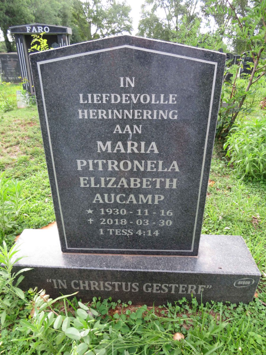 AUCAMP Maria Pitronela Elizabeth 1930-2018