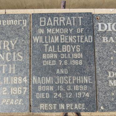 BARRATT William Benstead Tallboys 1901-1968 &amp; Naomi Josephine 1898-1974
