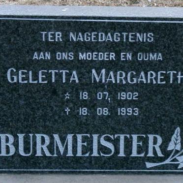 BURMEISTER Geletta Margaretha 1902-1993