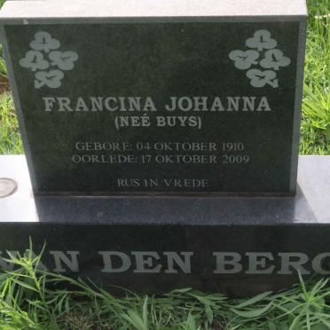 BERG Francina Johanna, van den nee BUYS 1910-2009