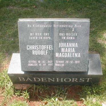 BADENHORST Christoffel Rudolp 1935-1997 &amp; Johanna Maria Magdalena 1941-