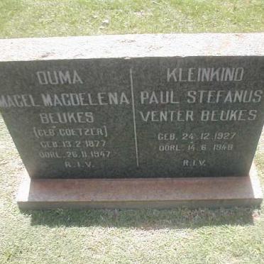 BEUKES Paul Stefanus Venter 1927-1948 :: BEUKES Magel Magdalena nee COETZER 1877-1947