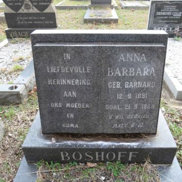 BOSHOFF Anna Barbara nee BARNARD 1891-1969