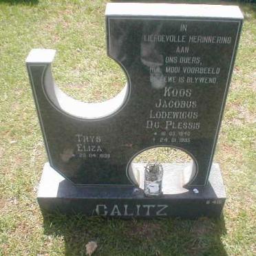 CALITZ Jacobus Lodewicus du Plessis 1940-1995 &amp; Trys Eliza 1938-