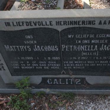 CALITZ Matthys Jacobus 1909-1985 &amp; Petronella Jacoba 1917-1973