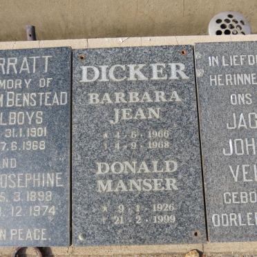 DICKER Donald Manser 1926-1999 :: DICKER Barbara Jean 1966-1968