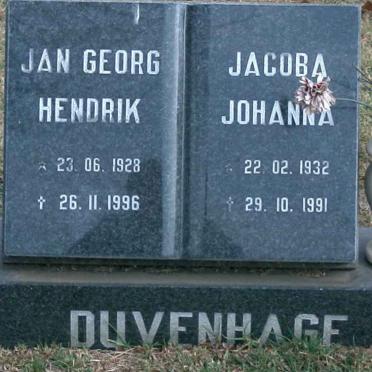 DUVENHAGE Jan Georg Hendrik 1928-1996 &amp; Jacoba Johanna 1932-1991
