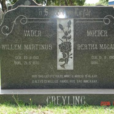 GREYLING Willem Martinus 1913-1970 &amp; Bertha Magaritha 1918-
