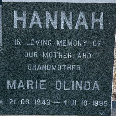 HANNAH Marie Olinda 1943-1995