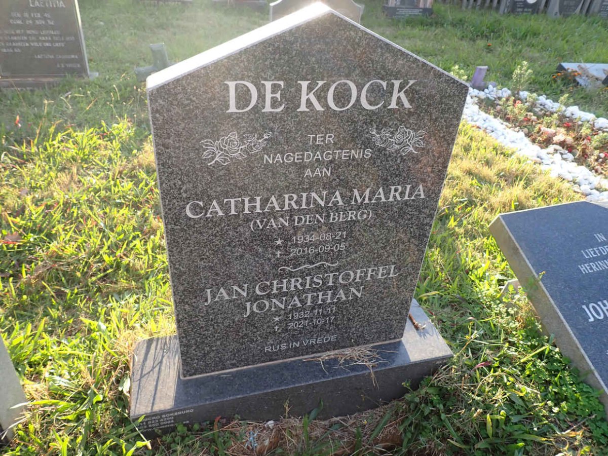 KOCK Jan Christoffel Jonathan, de 1932-2021 &amp; Catharina Maria VAN DEN BERG 1934-2016