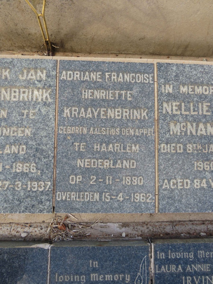 KRAAYENBRINK Adriane Francoise Henriette nee AALSTIUS DEN APPEL1880-1962