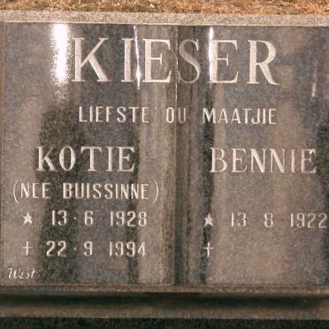 KIESER Bennie 1922- &amp; Kotie BUISSINNE 1928-1994