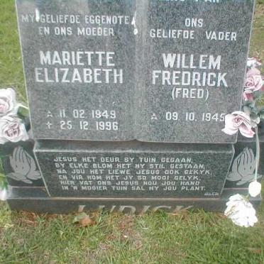 LUDICK Willem Fredrick 1945- &amp; Mariëtte Elizabeth 1949-1996
